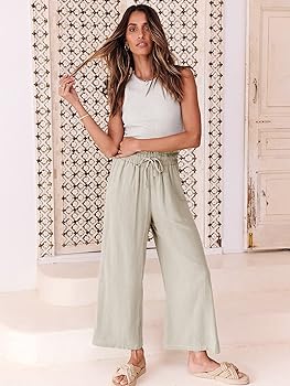 ANRABESS Women Linen Pants Casual Loose High Waist Boho Wide